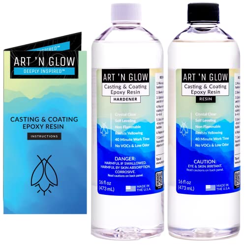 Art ‘N Glow Epoxy Resin for Clear Casting and Coating - 32 Ounce Kit - Perfect for Molds, Crafts, Tumblers, Jewelry, Wood - Food Safe, Non Yellowing, Bubble Free, and Made in The USA - 32 Ounce