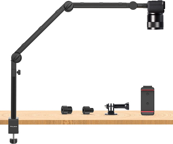 Desk Camera Mount Boom Arm, LS24 Flexible DSLR Overhead Mount Webcam Stand Microphone Boom Arm with Cable Management Slot for Photography Video Recording Live Stream - 