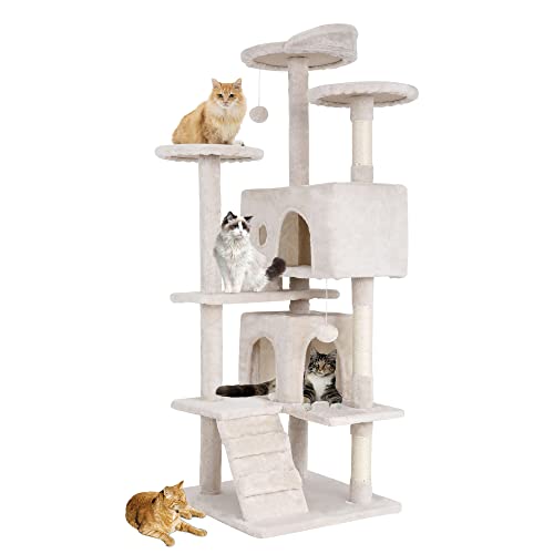BestPet 54in Multi-Level Cat Tree Tower Furniture Activity Center with Scratching Posts, Toys and Condo for Indoor Kittens, Beige - 54in - Beige