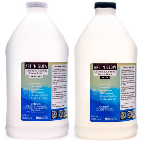Art ‘N Glow Epoxy Resin for Clear Casting and Coating - 1 Gallon Kit - Perfect for Molds, Crafts, Tumblers, Jewelry, Wood - Food Safe, Non Yellowing, Bubble Free, and Made in The USA - 1 Gallon