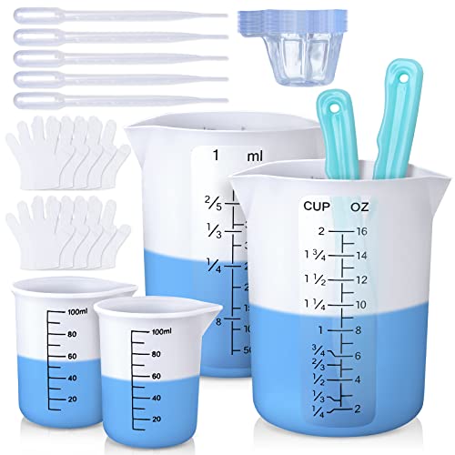 LET'S RESIN Silicone Measuring Cups, 450ml Accurate 2 Scales & 100ml Durable Measuring Cups, Epoxy Mixing Cup,Silicone Stirring Sticks, Easy Clean Resin Supplies for Resin Crafts, Glitter Tumbler - 450ml