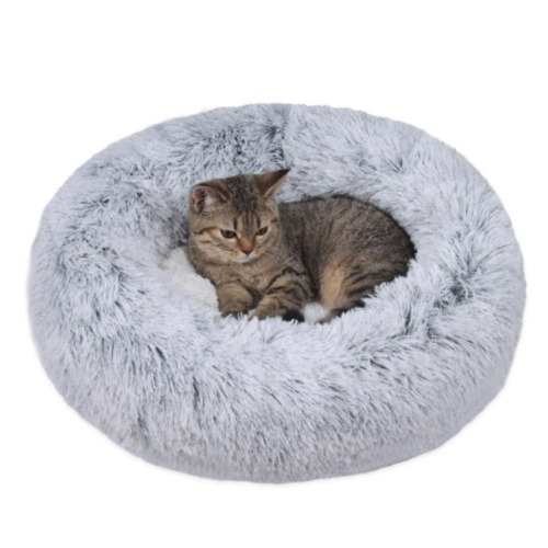 Pet Ultra Soft Long Plush Round Bed - Light Gray