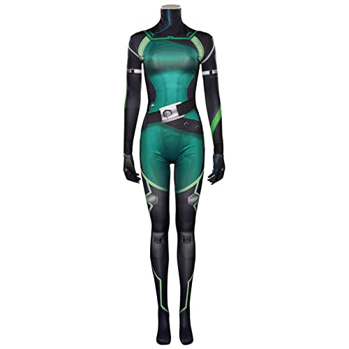 Valorant Cosplay Viper Costume Anime Bodysuit Controller Jumpsuit Zentai Role Play Onesies Outfit Halloween Dress up - Green - Large