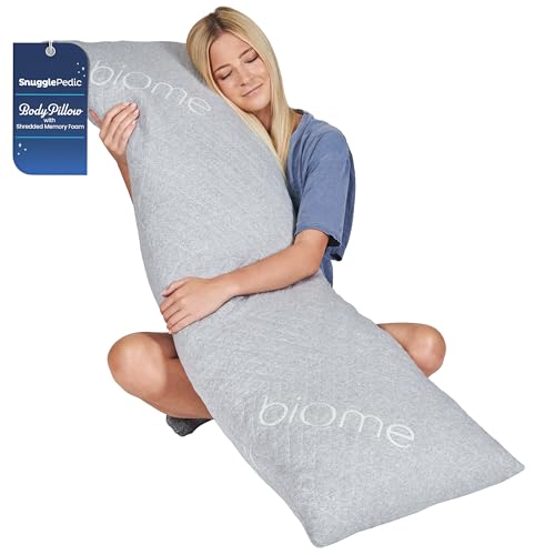 Snuggle-Pedic Long Body Pillow for Adults - Big 20x54 Pregnancy Pillows w/Shredded Memory Foam & Cooling Pillow Cover - Cuddle Firm Maternity Side Sleeper Pillow Insert to Hug for Bed - Grayy - Ash - Memory Foam