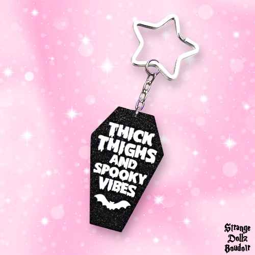 Thick Thighs coffin keychain, Body positivity, Halloween, Strange Dollz Boudoir