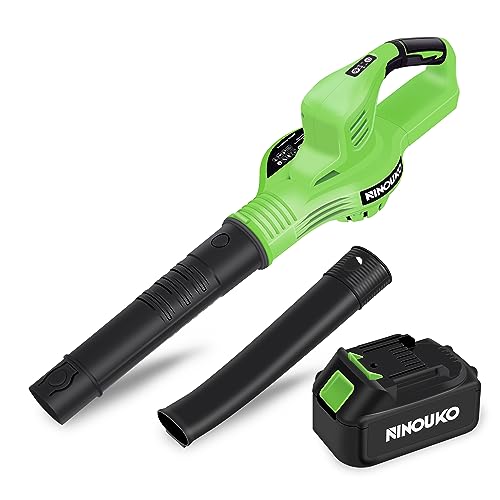 NINOUKO Cordless Leaf Blower 150MPH, Handheld Electric Leaf Blower with 4.0Ah Battery and Charger, 2 Speed Modes, 20V Battery Operated Leaf Blowers for Lawn Care, Patio, Blowing Leaves and Snow - Gray