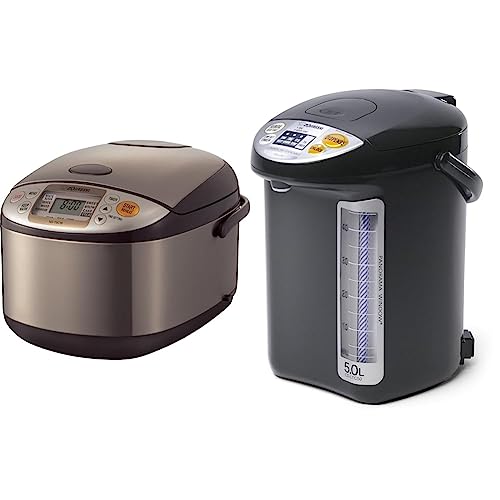 Zojirushi NS-TSC18 Micom Rice Cooker and Warmer, 10-Cups & CD-LTC50-BA Commercial Water Boiler And Warmer, Black - 10 cups - Rice Cooker + Boiler And Warmer, Black