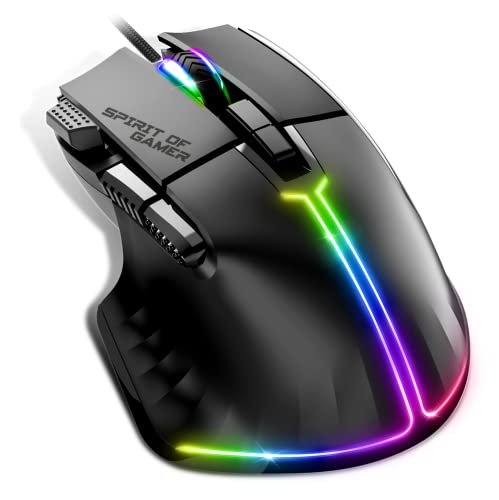 Spirit Of Gamer Souris Filaire Gamer pour PC 12800 DPI | Souris RGB avec 8 Boutons Programmables Dont 1 Rapid Fire | 13 Effets de Rétroéclairage | Gaming Mouse Ergonomique avec Repose Pouce Pro M5