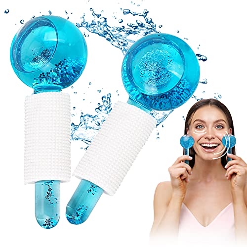 2 pcs Facial Ice Globes, Globes de Glace Massage Visage, Massage Visage Hockey sur Glace, Ice Globes for Fciales, pour Réduit le Gonflement et les Cernes, Améliore la Circulation Sanguine (Bleu) - Bleu