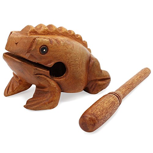 Aussel Guiro Coassement Grenouille en bois avec un maillet, Instrument de musique Bloc sonore, instrument de percussion du commerce équitable (8.8CM) - 8.8CM