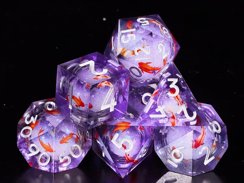 Ink Blue Koi Liquid Core dnd dice set for role playing games, Liquid Core Dungeons and Dragons Dice Set for D&D Gift, Resin d and d dice set