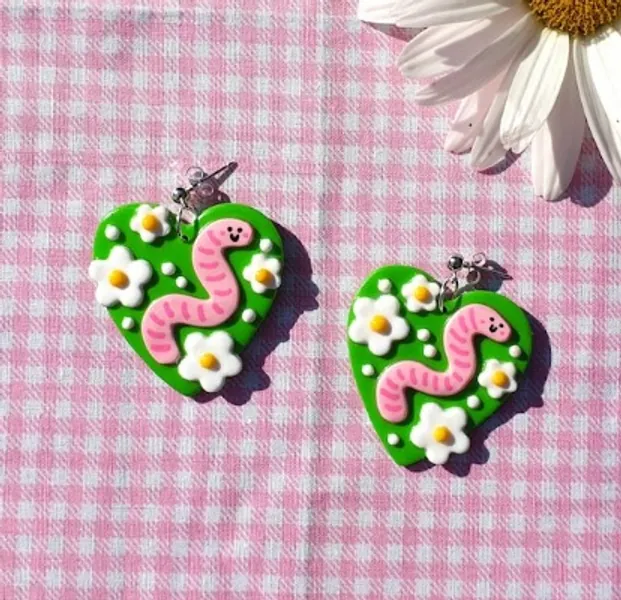 Wiggly Worms Handmade Clay Charm Ball Stud Drop Earrings | Etsy