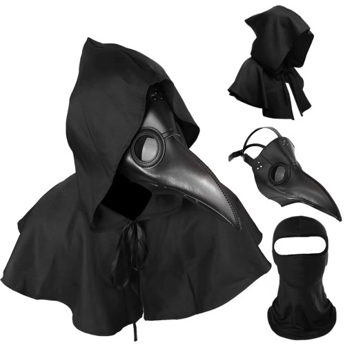 HAOSUN Plague Doctor Mask and Cloak Long Nose Beak Halloween Costume Props Leather Masks for Adult