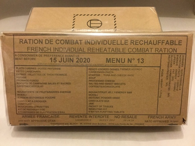 French Military Combat 24 hr Ration RCIR foreign MRE EPA FSR IRP IMP MCW[Menu 8]