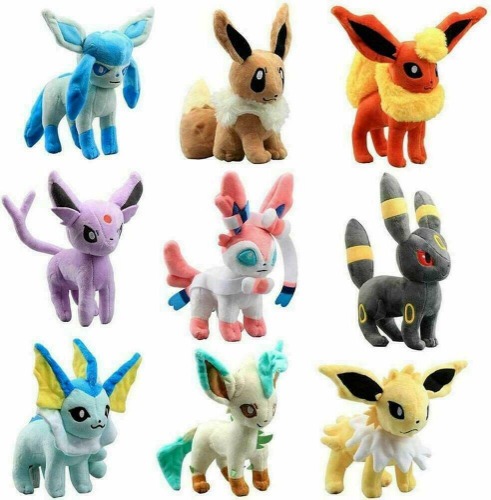 9 PCS Eevee Evolutions Plush Set of 9 - Limited Edition Plushie Set - Collectible Stuffed Toys for Girls and Boys - Perfect for Kids Ages 3+ 8 inche Eevee Collection