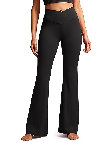 CRZ YOGA Butterluxe Crossover Flare Leggings for Women 31" - High Waist V Cross Bootcut Bell Bottoms Tummy Control Yoga Pants - 31 inches - Small - Black