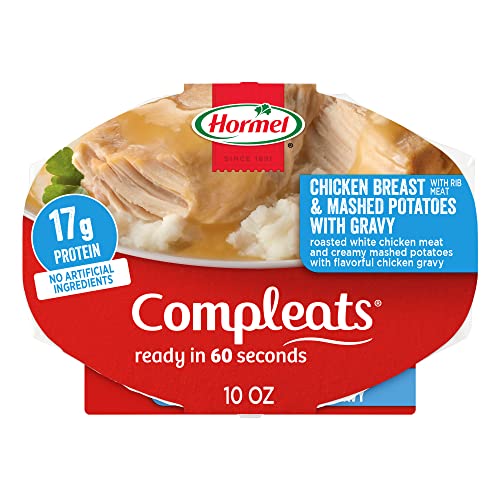 HORMEL COMPLEATS Chicken Breast & Mashed Potatoes With Gravy Microwave Tray, 10 oz (Pack of 6) - Microwave Meals