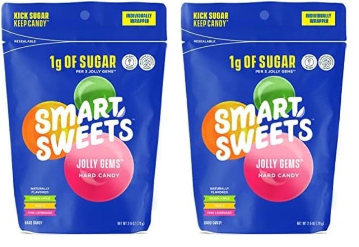 SmartSweets Jolly Gems Easter Candy, 2.5oz, Green Apple, Peach, & Pink Lemonade Flavors, Hard Candy With Low Sugar, Low Calorie, Free From Sugar Alcohols, No Artificial Colors Or Sweeteners - Jolly Gems - 2.5 Ounce (Pack of 2)