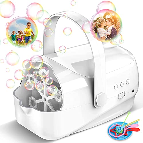 Automatic Bubble Machine for Kids Toddlers, Portable Bubble Blower with 3 Speed Level, Bubble Maker Operated by Plug in or Batteries Bubble Toys for Parties Birthday Indoor Outdoor
