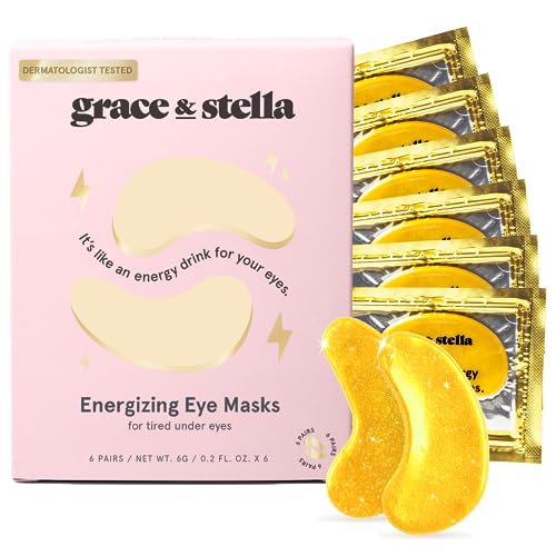 Grace & Stella Under Eye Mask (Gold, 6 Pairs) Dark Circles Under Eye Treatment, Puffy Eyes, Undereye Bags, Wrinkles - Bachelorette Party Favors, Women Gifts, Vegan, Cruelty-Free Eye Patches for Adults - 6 Count (Pack of 1) - Gold
