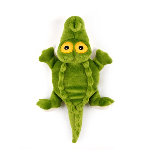 ALL FOR PAWS Dog Plush Toys, Puppy Ultrasonic Squeaker Lying Alligator Toy, Silent Squeak Plush Dog Chew Toy - Green Sky Gator