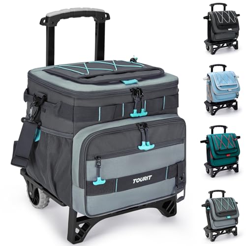 TOURIT Collapsible 48-Can Leak-Proof Insulated Rolling Cooler with All-Terrain Cart, Upgraded Fixtures and New Wheels Suitable for Beach, Picnic, Shopping - A1: Gray