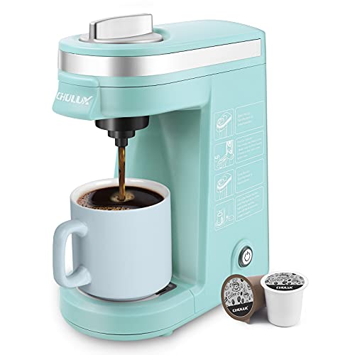 CHULUX Single Serve Coffee Maker, 12 Ounce Single Cup Coffee Machine, One Button Operation with Auto Shut-Off for Coffee or Tea, Cyan - Cyan