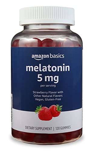 Amazon Basics Melatonin 5mg, 120 Gummies (2 per Serving), Strawberry (Previously Solimo) - 120 Count (Pack of 1)