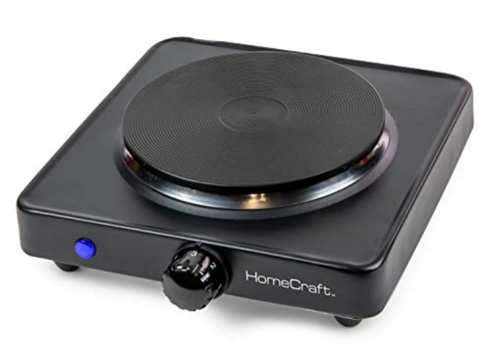 HomeCraft HCSB75BK Portable Countertop Single Burner Hot Plate Electric Cooktop, 750 Watts, Adjustable Temperature Control, Black - Countertop Single Burner