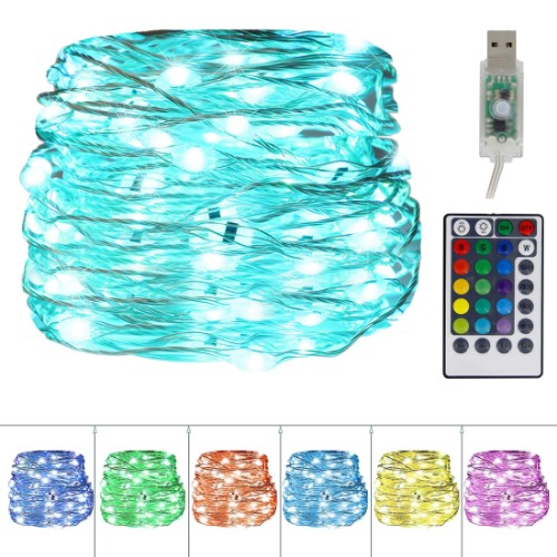 Twinkle Star USB Fairy String Lights, 33Ft 100 LED Waterproof 16 Colors Changing Sliver Wire Lights with 4 Lighting Modes Remote Control for Craft Bedroom Ceiling Halloween Christmas Decoration - Multicolor 33ft