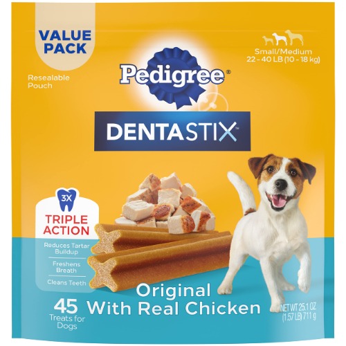 PEDIGREE DENTASTIX Small/Medium Dog Dental Treats Original Flavor Dental Bones, 1.57 lb. Value Pack (45 Treats) - Chicken 45 Count (Pack of 1)