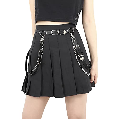 JasGood Women Punk PU Leather Belt with Chain Ladies Gothic Rock Waist Belt with Leg Garters - B-black - Fit waist 26"-39"