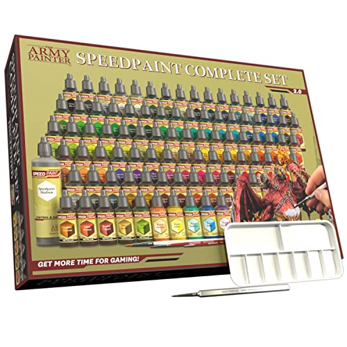 The Army Painter Speedpaint Complete Set 2.0+ - 90x18ml Speed Model Paint Kit Pre Loaded with Mixing Balls, 3 Model Paint Brushes, Army Painter Speed Paint Metallic and Medium, Miniature Painting Kit