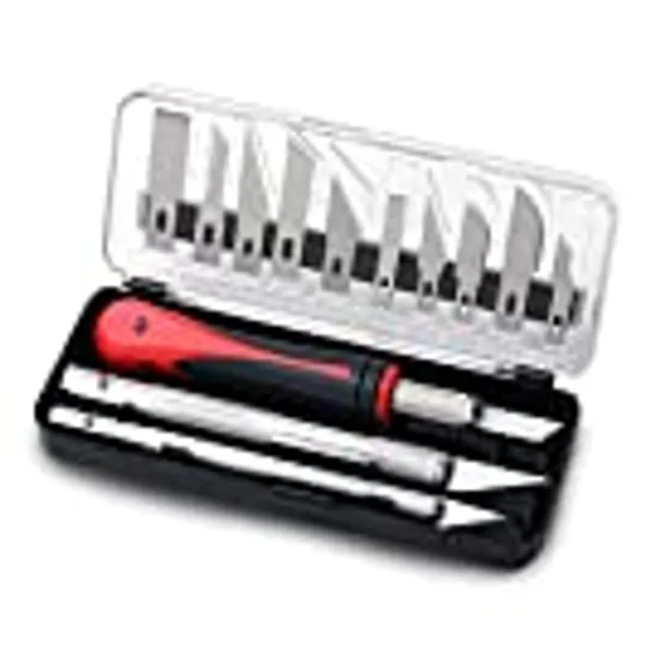 Fancii Precision Craft Knife Set 16 Pieces - Professional Razor Sharp Knives for Art, Hobby, Scrapbooking and Sculpture – Includes Stencil, Fine Point, Scoring, Chiseling Blades