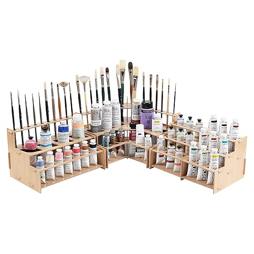 HG Art Concepts Mezzo Artist Paint and Brush Rack - Wood Grain Laminate Multi Layer Desk Stand Professional Storage Display Organizer for Paintbrushes and Paint Tubes - Straight Rack 1 - Drawing Rack