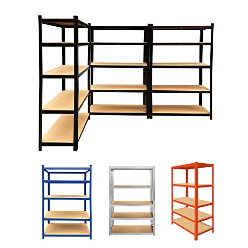 Heavy Duty Shelving Unit, Metal Storage Shelves Pantry Shelves, 5 tier Shelving Unit Adjustable Freestanding Kitchen Wall Shelving Units for Storage Cupboard Under Stairs, Screw Free Installation - Standard -H 150 x W 70 x D 30 Cm - Black
