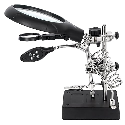AORAEM LED Light Helping Hands Magnifier Station,2.5X 7.5X 10X Magnifying Glass Soldering with Clamp and Alligator Clips Desktop Magnifer Stand for Craft Carving Jewelry - High: 18.5 cm