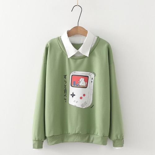 Game Console Print Fake Two-Piece Sweatshirt