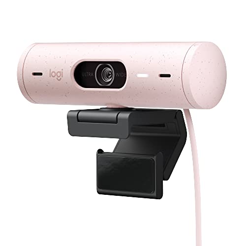 Logitech Brio 500 Full HD Webcam with Auto Light Correction,Show Mode, Dual Noise Reduction Mics, Webcam Privacy Cover, Works with Microsoft Teams, Google Meet, Zoom, USB-C Cable - Rose - Rose