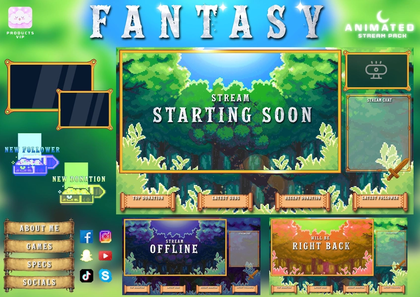 Premium Animated Twitch For Twitch Streamers RPG Games Offline Banners Pixel Art Stream Screens Starting Brb Ending Offline