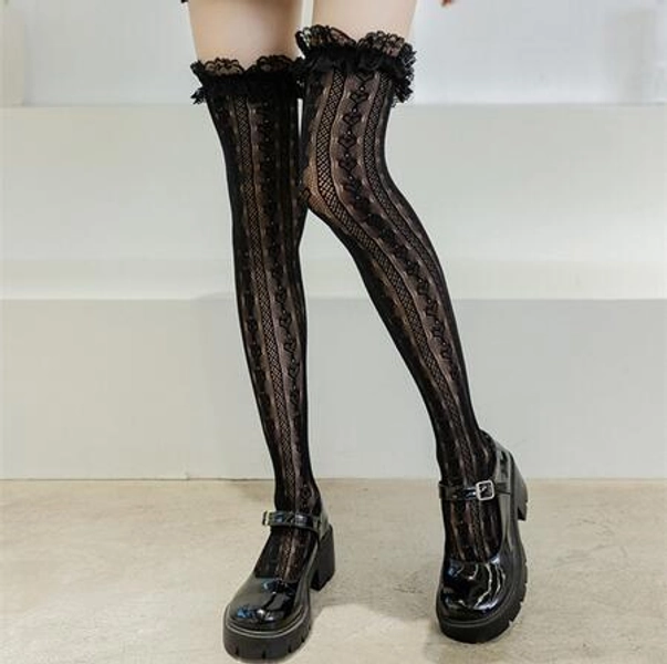 Black Goth Knee High Stockings