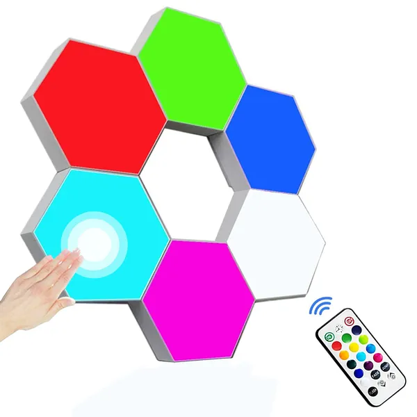 Hexagon Gaming Lights, Touch & Remote Control Night Light,DIY Creative Geometry LED RGB Wall Lights USB Powered for Home Office Hotel Bar Decoration,Gaming Setup,Gifts