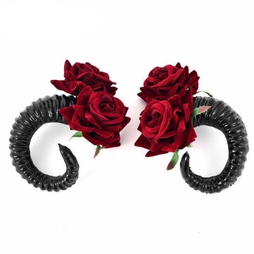 Devil Horn Ram Hair Clips - Black Rose