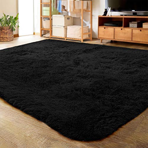 LOCHAS Ultra Soft Indoor Modern Area Rugs Fluffy Living Room Carpets for Children Bedroom Home Decor Nursery Rug 4x5.3 Feet, Black - 4' x 5.3' - Black