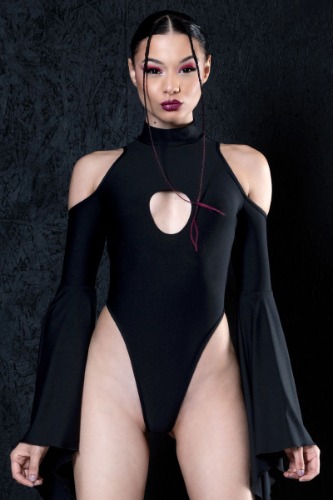 Vixen Bat Sleeves Thong Bodysuit | S
