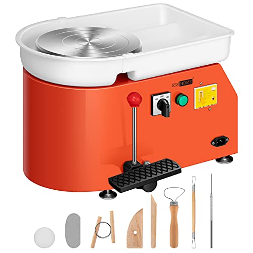 VIVOHOME 25CM Pottery Wheel Forming Machine 350W Electric DIY Clay Tool with Foot Pedal and Detachable Basin for Ceramic Work Art Craft Orange - orange - 25cm/9.8inch