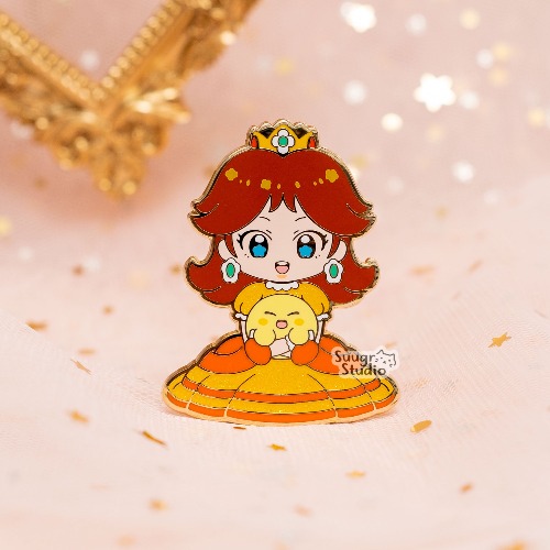 Princess x Poyo (Daisy) Hard Enamel Pin - [A Grade] / Simple Rubber Back