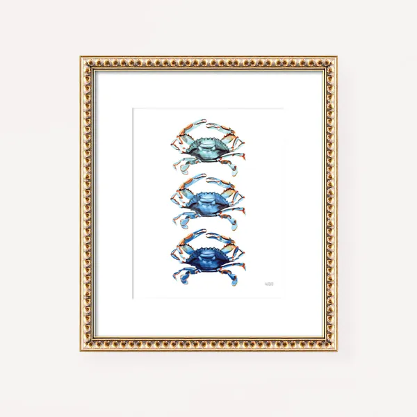 BLUE CRABS Print, Watercolor Crabs Print by Michelle Mospens, Coastal Wall Art