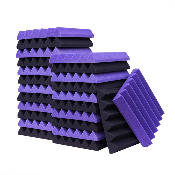 KTOESHEO 24 Pack Acoustic Panels,2" x 12" x 12"Sound Proof Foam Panels for Wall,Fireproof Absorbing Noise Cancelling Panels,to Absorb Noise and Eliminate Echoes. (12 purple+12 black) - 2'' THICK Purple+Black