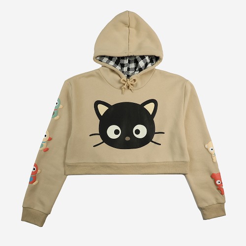 Chococat x Dumbgood Puff Print Crop Hoodie | TAN / 3XL